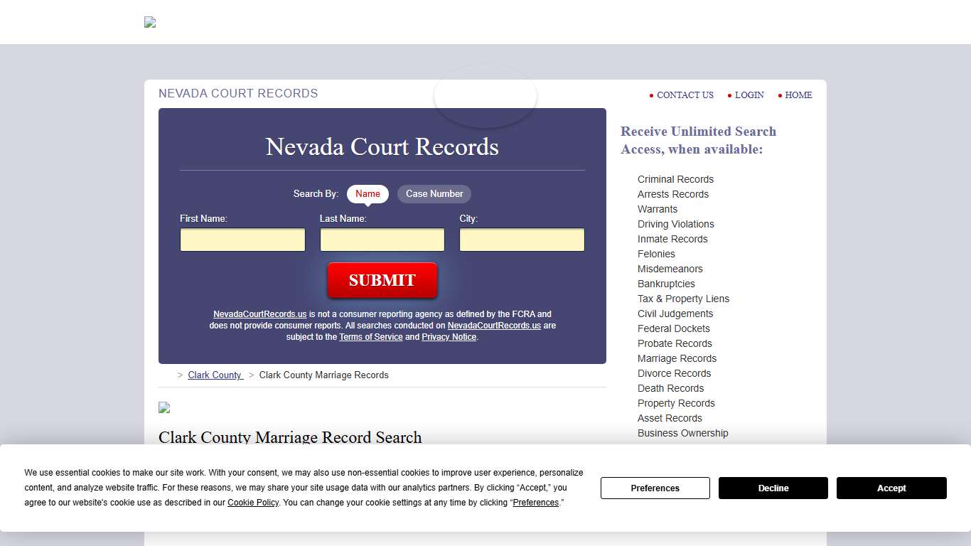 Clark County Marriage Records | NevadaCourtRecords.us