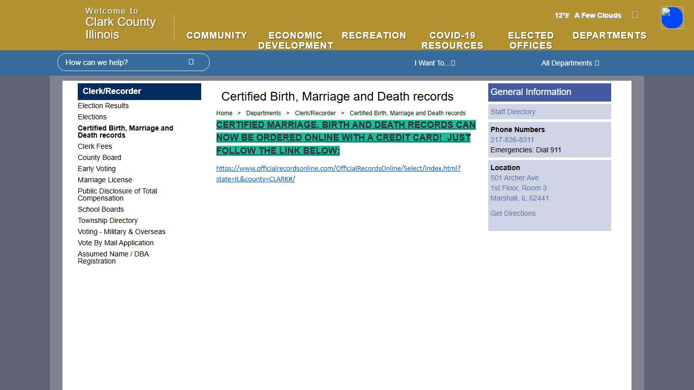 The Official Website of Clark County, IL - Certified Birth, Marriage and Death records